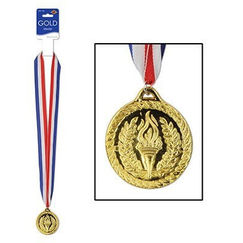 Gold Sports Medal With Ribbon - Each
