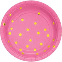 Gold Dots On Pink Paper Plates (18cm) - pk8