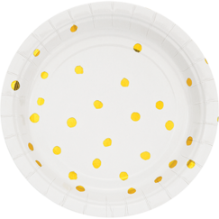 Metallic Gold Dots On White Plates - pk8