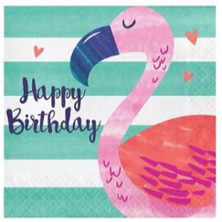 Pineapple n Friends Flamingo Birthday Napkins - pk16