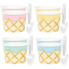 Pastel Ice Cream Cups & Spoons - Set of 8