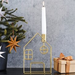 Gold Metal House Candle Holder