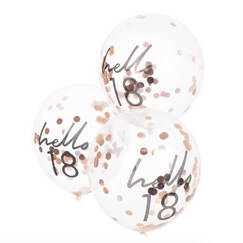Hello 18 Rose Gold Confetti Filled Balloons (pk5)