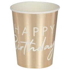 Gold Happy Birthday Cups (pk8)
