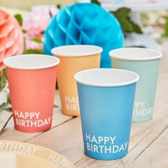 Brights Birthday Cups (pk8)