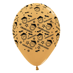 Gold Grad Smiley Faces Balloons - pk6