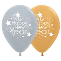 Happy New Year Silver & Gold Balloons - pk25