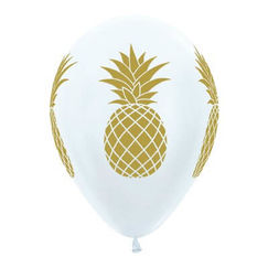 Gold Pineapples On White Balloons - pk25
