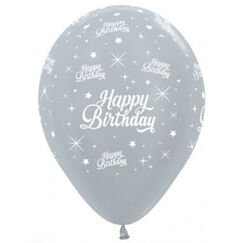 Silver Birthday Twinkling Balloons - pk6