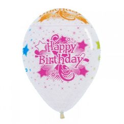 Neon Birthday On CLEAR Balloons - pk12