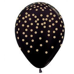 Gold Dots On Black Balloons - pk12