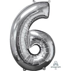 Silver Number 6 Balloon (66cm)