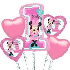 Minnie Mouse 1st Birthday Balloon Bouquet (flat) - pk5