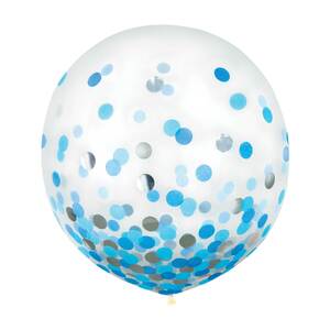 Clear Balloons w/ Blue & Silver Confetti (60cm) - pk2