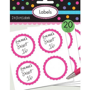 Bright Pink Scalloped Blank Sticker Labels - pk20