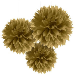Hanging Gold Fluffy Balls (40cm) - pk3