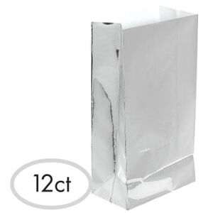 Metallic Silver Paper Treat Bags - pk12