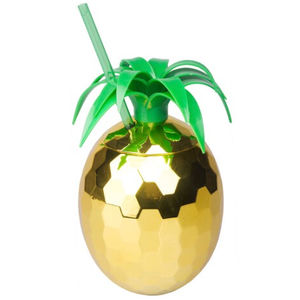 Gold Pineapple Cup With Straw - Each