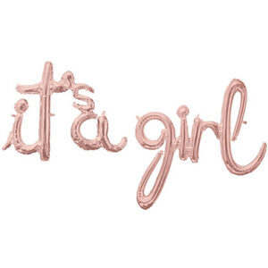 Rose Gold Its A Girl Script Balloon - helium not needed