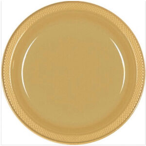 Gold 23cm Re-usable Plastic Plates - pk20