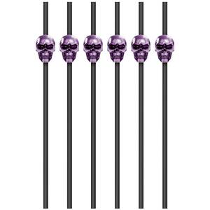 Purple Skulls On Black Straws - pk6