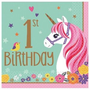 Magical Unicorn 1st Birthday Napkins - pk16