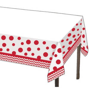 Red And White Stripes & Dots Tablecloth