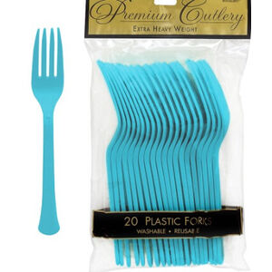 Caribbean Blue Re-usable Plastic Forks - pk20