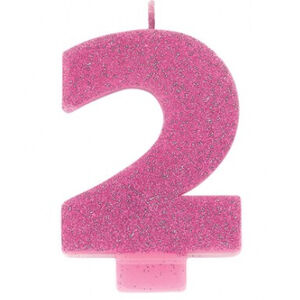 Pink Glitter Number 2 Candle