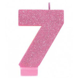 Pink Glitter Number 7 Candle