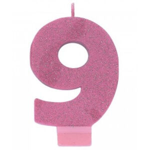 Pink Glitter Number 9 Candle