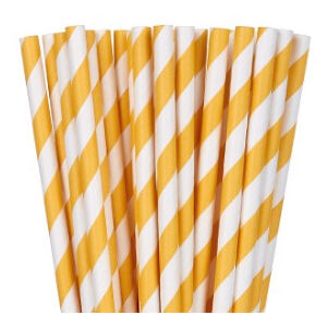 Yellow White Stripe Paper Straws - pk24