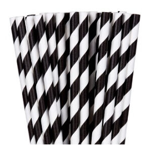 Black White Stripe Paper Straws - pk24
