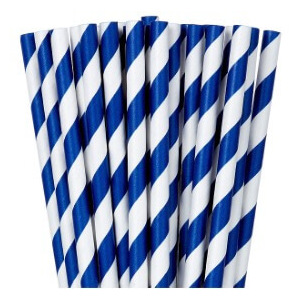 Royal Blue Stripe Paper Straws - pk24