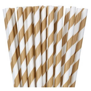 Gold White Stripe Paper Straws - pk24