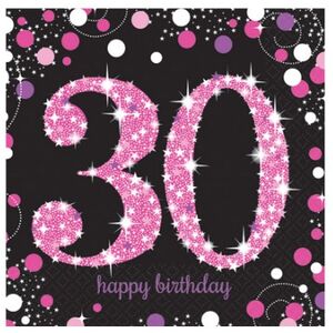 Sparkling Pink 30 Birthday Napkins - pk16