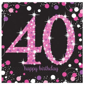 Sparkling Pink 40 Birthday Napkins - pk16