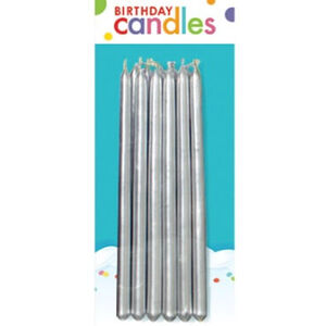 Metallic Silver Tall Candles - pk12