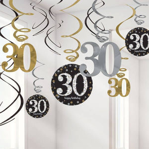 Sparkling 30 Birthday Swirls -pk12