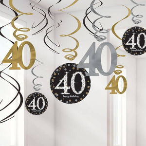 Sparkling 40 Birthday Swirls -pk12