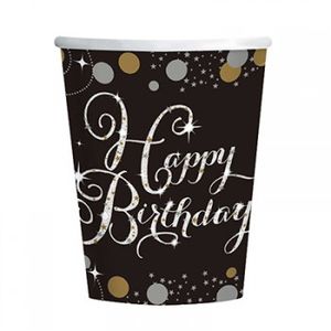 Sparkling Black Birthday Cups - pk8