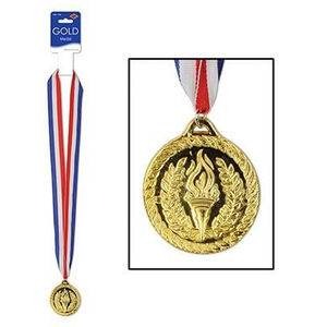 Gold Sports Medal With Ribbon - Each