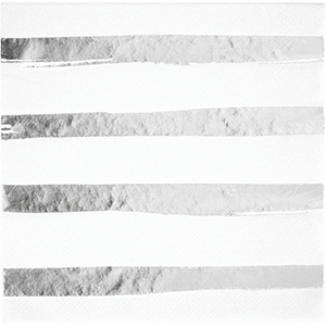 Metallic Silver Stripes On White Napkins - pk16