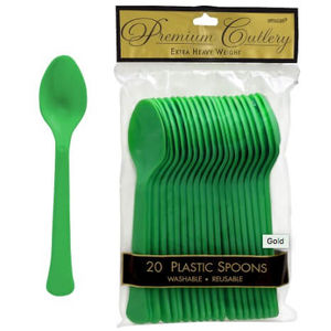 ! Festive Green Re-usable Plastic Spoons - pk20
