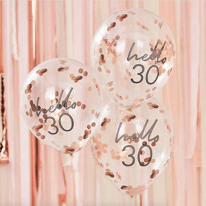 Hello 30 Rose Gold Confetti Filled Balloons (pk5)
