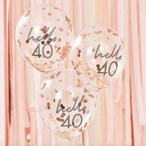 Hello 40 Rose Gold Confetti Filled Balloons (pk5)
