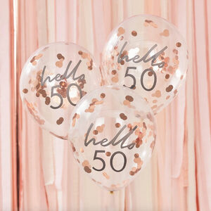 Hello 50 Rose Gold Confetti Filled Balloons (pk5)