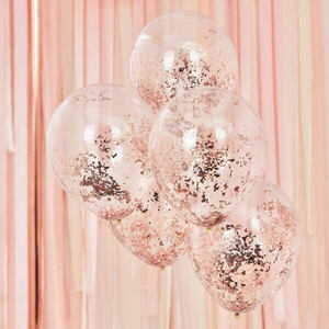 Clear Balloons With Rose Gold Confetti (pk5)