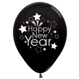 Happy New Year Black Balloons - pk6