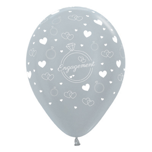 Engagement Satin Silver Balloons (pk6)